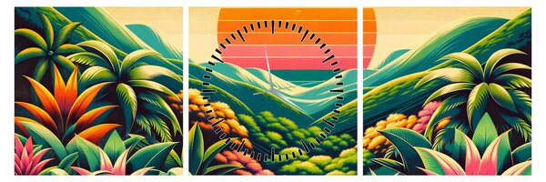 Obraz - Kolorowy zachód słońca (z zegarem) (90x30 cm)