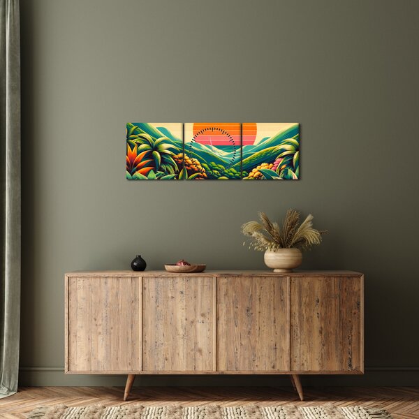 Obraz - Kolorowy zachód słońca (z zegarem) (90x30 cm)
