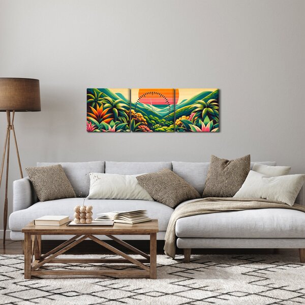 Obraz - Kolorowy zachód słońca (z zegarem) (90x30 cm)