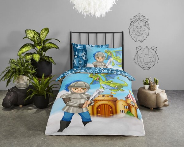 Niebieska bawełniana pościel dziecięca jednoosobowa 140x220 cm Knight – Good Morning