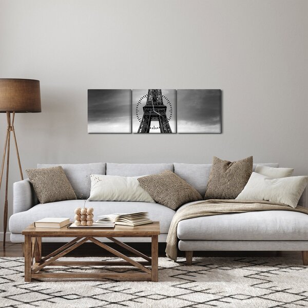 Obraz - Różowy samochód w Paryżu (z zegarem) (90x30 cm)