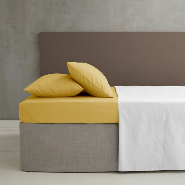Żółte prześcieradło z perkalu z gumką 90x190 cm Easy Iron Percale – Catherine Lansfield