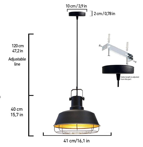 Lampa wisząca Mason ROYALTECH, możliwość ściemniania, czarny, salon / jadalnia, metal, vintage