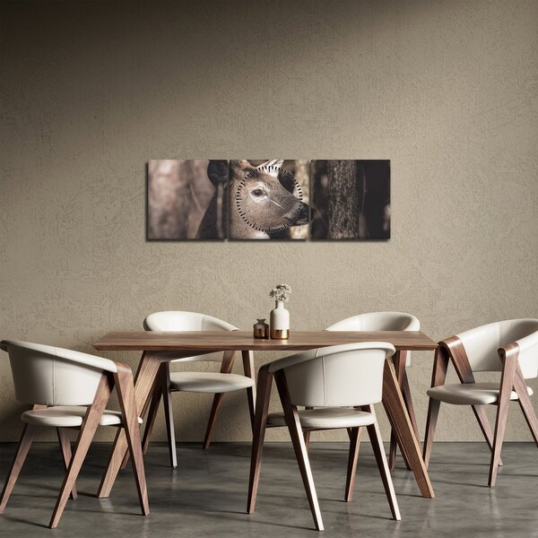 Obraz - Jeleń w lesie (z zegarem) (90x30 cm)