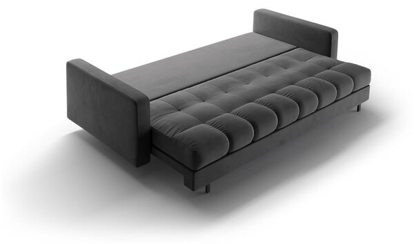 Ciemnoszara aksamitna rozkładana sofa ze schowkiem 222 cm Bali – Cosmopolitan Design
