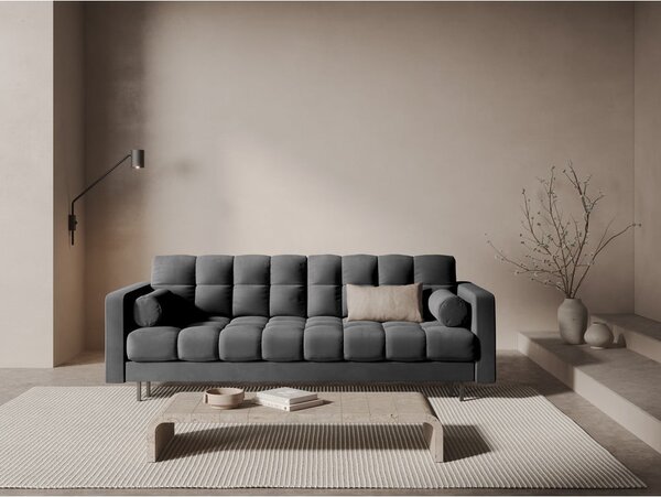 Ciemnoszara aksamitna rozkładana sofa ze schowkiem 222 cm Bali – Cosmopolitan Design