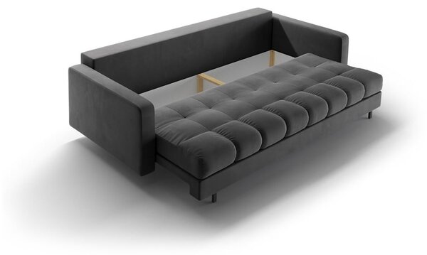 Ciemnoszara aksamitna rozkładana sofa ze schowkiem 222 cm Bali – Cosmopolitan Design