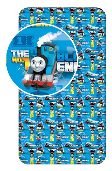 Niebieskie bawełniane prześcieradło dziecięce z gumką 90x200 cm Thomas the Tank Engine – Jerry Fabrics