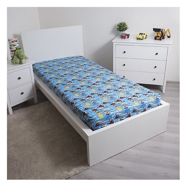 Niebieskie bawełniane prześcieradło dziecięce z gumką 90x200 cm Thomas the Tank Engine – Jerry Fabrics