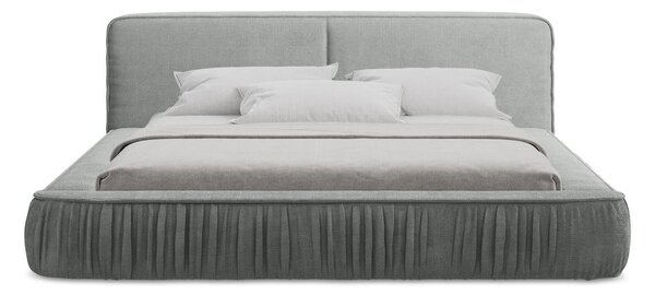 Szare tapicerowane łóżko dwuosobowe ze schowkiem i stelażem 140x200 cm Keoni – Makamii