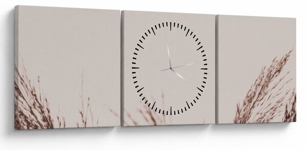 Obraz - Suszona trawa (z zegarem) (90x30 cm)