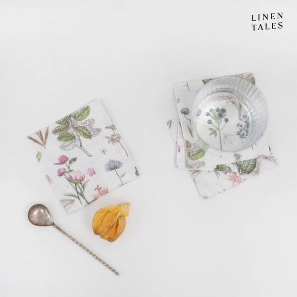 Biało-zielone tekstylne podkładki zestaw 4 szt. White Botany – Linen Tales