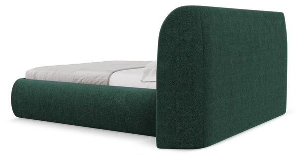 Ciemnozielone tapicerowane łóżko dwuosobowe ze schowkiem i stelażem 160x200 cm Hauke – Makamii