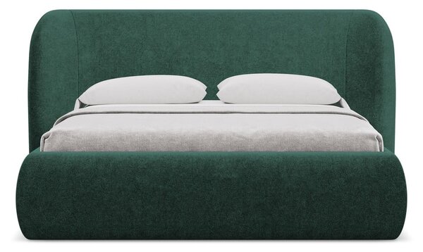 Ciemnozielone tapicerowane łóżko dwuosobowe ze schowkiem i stelażem 160x200 cm Hauke – Makamii