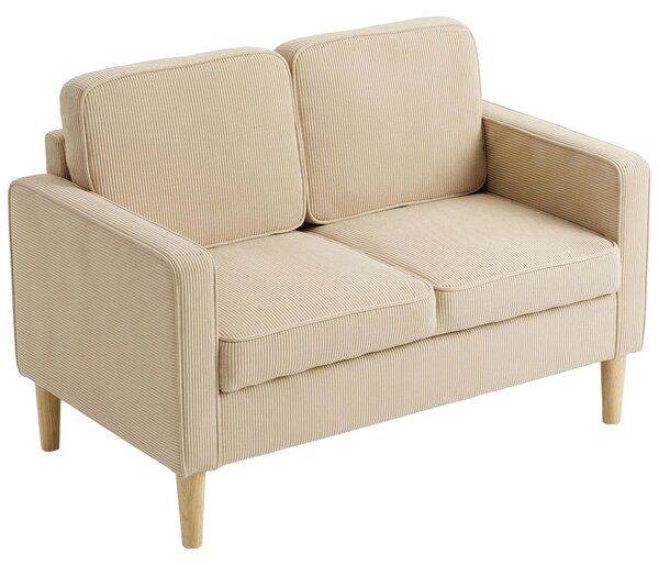 Dwuosobowa sofa, obita tkaniną welurową, z nogami wykonanymi z litego drewna, kolor beżowy