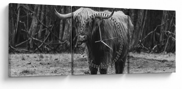 Obraz - Szkocka krowa (z zegarem) (90x30 cm)