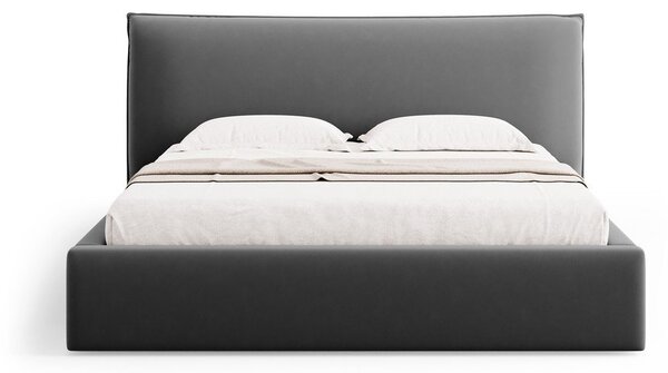 Ciemnoszare tapicerowane łóżko dwuosobowe ze schowkiem i stelażem 160x200 cm Elio – Milo Casa