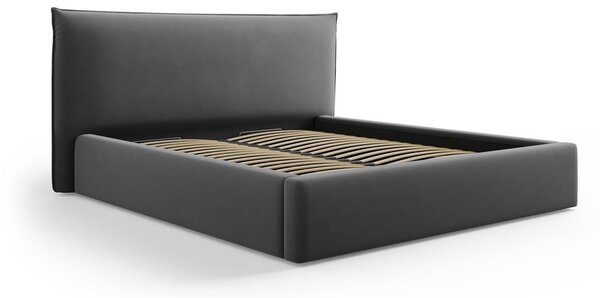 Ciemnoszare tapicerowane łóżko dwuosobowe ze schowkiem i stelażem 160x200 cm Elio – Milo Casa
