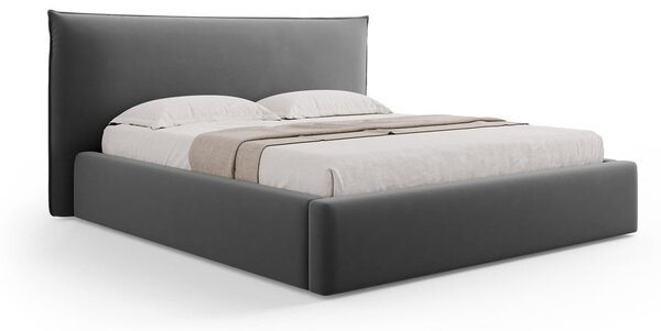Ciemnoszare tapicerowane łóżko dwuosobowe ze schowkiem i stelażem 160x200 cm Elio – Milo Casa