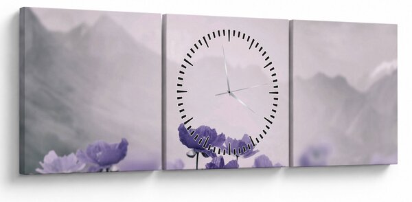 Obraz - Fioletowe kwiaty w górach (z zegarem) (90x30 cm)