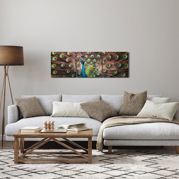 Obraz - Paw (z zegarem) (90x30 cm)