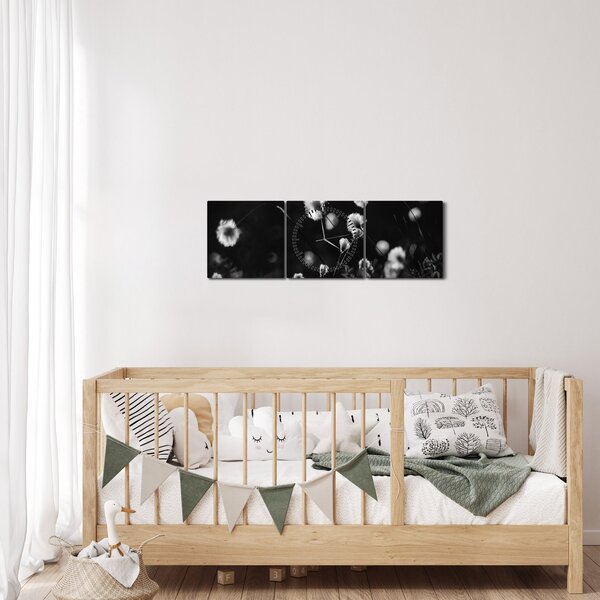 Obraz - Łąka z trawą bawełnianą N⁰1 (z zegarem) (90x30 cm)
