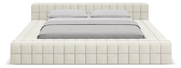 Kremowe tapicerowane łóżko dwuosobowe ze stelażem 140x200 cm Akela – Makamii