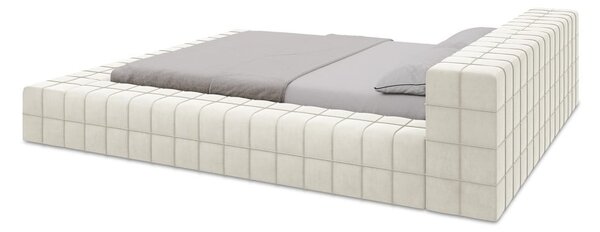 Kremowe tapicerowane łóżko dwuosobowe ze stelażem 140x200 cm Akela – Makamii