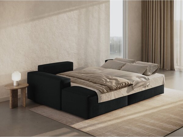 Czarny rozkładany narożnik z materiału bouclé (lewostronny) Jodie – Micadoni Home