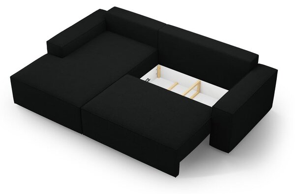 Czarny rozkładany narożnik z materiału bouclé (lewostronny) Jodie – Micadoni Home