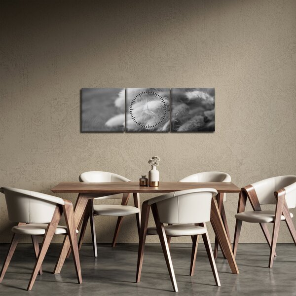 Obraz - trawa z króliczym ogonkiem na stole (z zegarem) (90x30 cm)