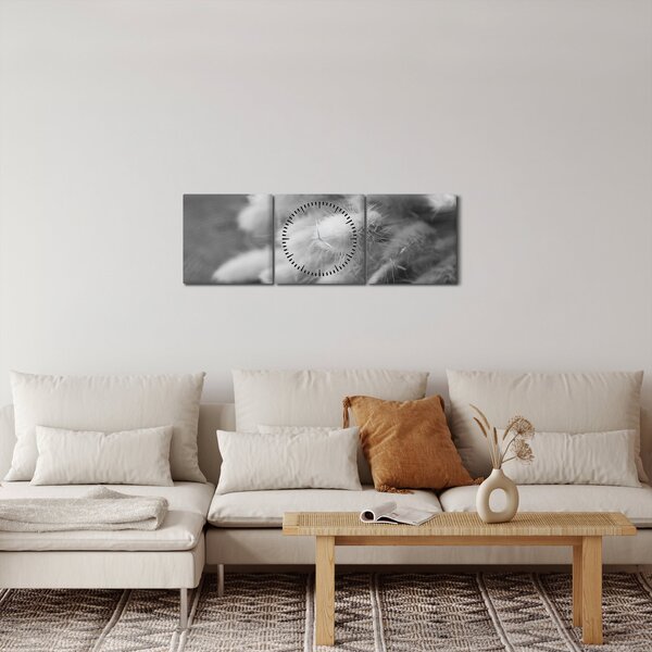 Obraz - trawa z króliczym ogonkiem na stole (z zegarem) (90x30 cm)