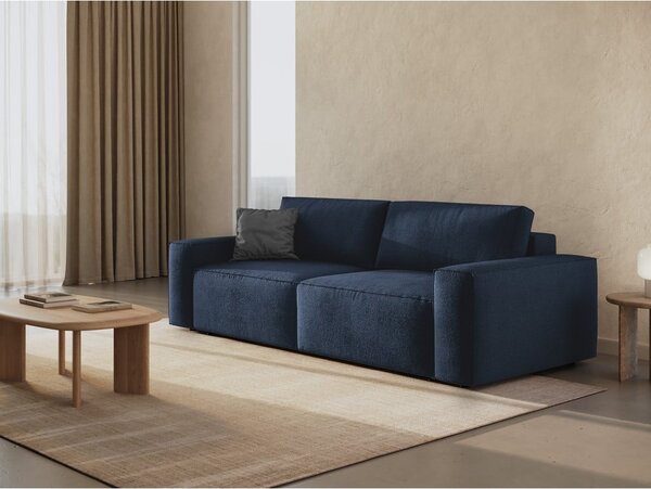 Ciemnoniebieska rozkładana sofa z materiału bouclé 247 cm Jodie – Micadoni Home