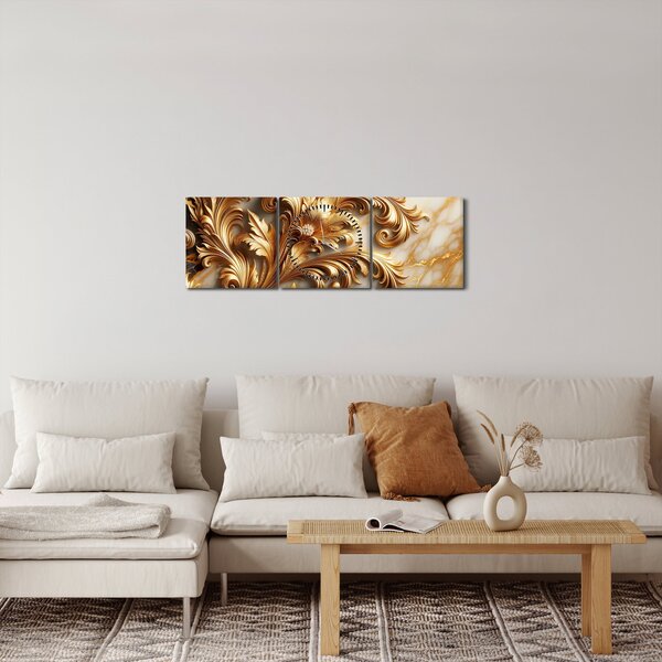 Obraz - Marmur ze złotem (z zegarem) (90x30 cm)