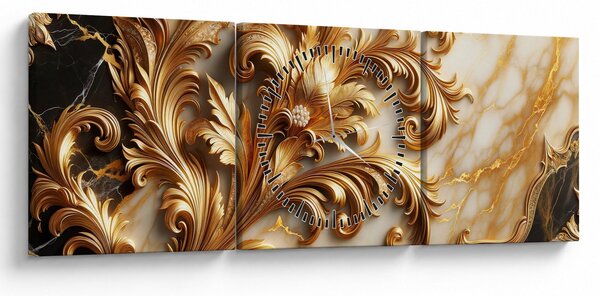 Obraz - Marmur ze złotem (z zegarem) (90x30 cm)
