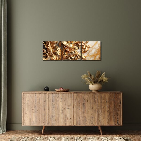 Obraz - Marmur ze złotem (z zegarem) (90x30 cm)