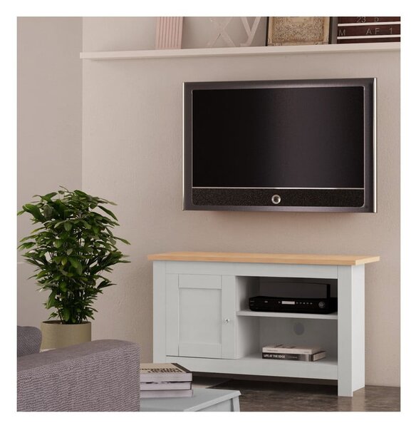 Szaro-naturalna szafka pod TV w dekorze dębu 95x58 cm Emerald – Støraa