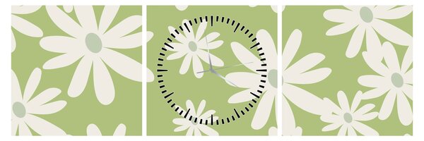 Obraz - Hipisi, zielone kwiaty N⁰1 (z zegarem) (90x30 cm)