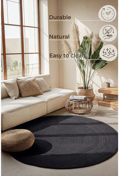 Czarny okrągły dywan z juty dwustronny/tkany ręcznie ø 200 cm Braided – Hanse Home