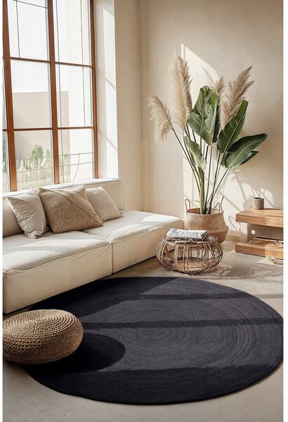 Czarny okrągły dywan z juty dwustronny/tkany ręcznie ø 200 cm Braided – Hanse Home