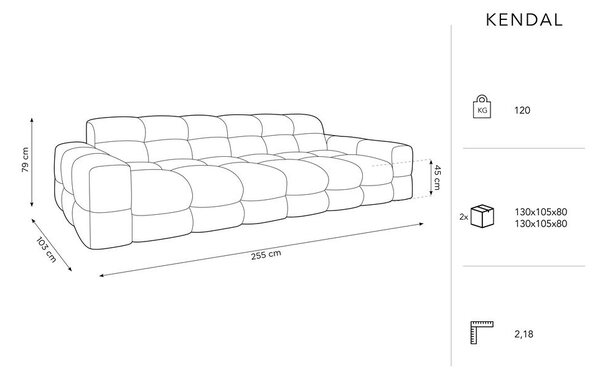 Ciemnoniebieska aksamitna sofa 255 cm Kendal – Micadoni Home