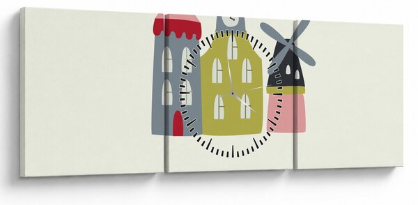 Obraz - Miasta Europy N⁰4 (z zegarem) (90x30 cm)