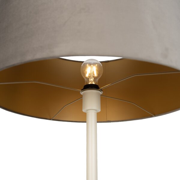 Lampa podłogowa Japandi beżowa z kloszem w kolorze taupe i złotym wnętrzem 50cm - Simplo