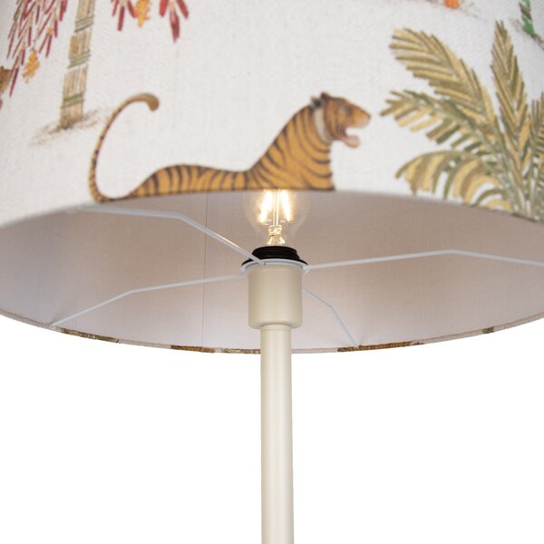Lampa podłogowa Japandi beżowa z wielokolorowym abażurem w zwierzęcy wzór 50 cm - Simplo