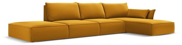 Musztardowy aksamitny narożnik (prawostronny/z szezlongiem) Vanda – Mazzini Sofas