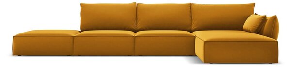 Musztardowy aksamitny narożnik (prawostronny/z szezlongiem) Vanda – Mazzini Sofas