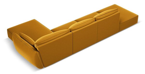 Musztardowy aksamitny narożnik (prawostronny/z szezlongiem) Vanda – Mazzini Sofas