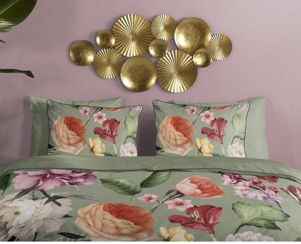 Zielona pościel dwuosobowa z satyny bawełnianej 200x220 cm Fiori – Descanso