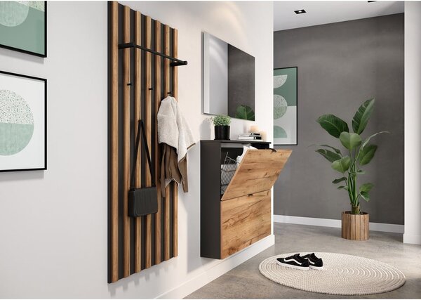 Antracytowo-naturalna uchylna szafka wisząca na buty w dekorze dębu 100x85x19 cm Renell – Germania