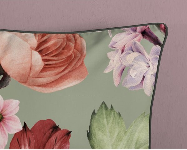 Zielona pościel dwuosobowa z satyny bawełnianej 200x220 cm Fiori – Descanso